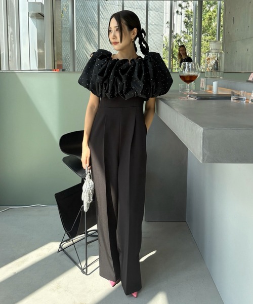 新品 ANDRESD クラウドライクバルーントップス ブラック M ANDRESD カーディガン 夏 半袖 クラウドライクバルーントップス