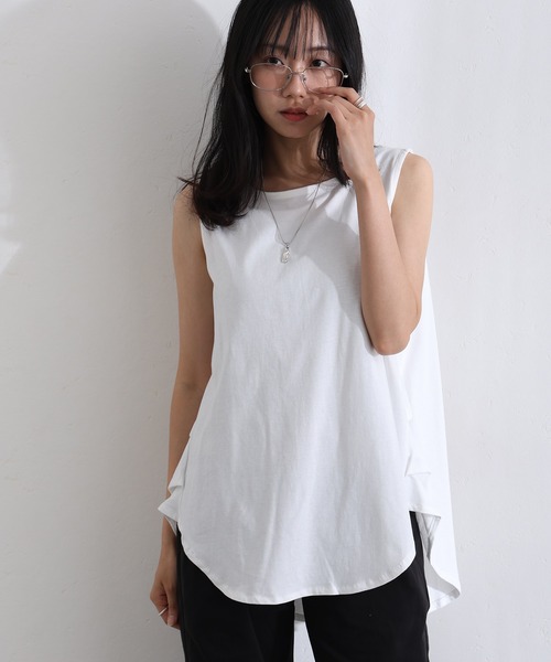 ElegChic タンクトップ ノースリーブ 脇 タック ノースリーブトップス