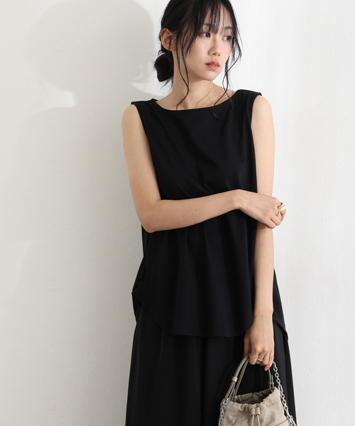 ElegChic タンクトップ ノースリーブ 脇 タック ノースリーブトップス