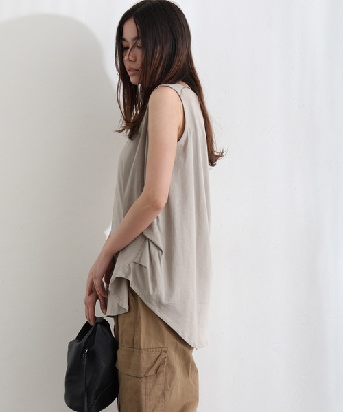 ElegChic タンクトップ ノースリーブ 脇 タック ノースリーブトップス