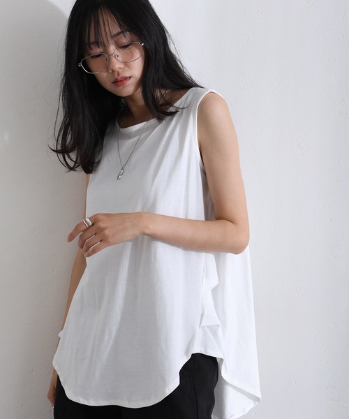 ElegChic タンクトップ ノースリーブ 脇 タック ノースリーブトップス