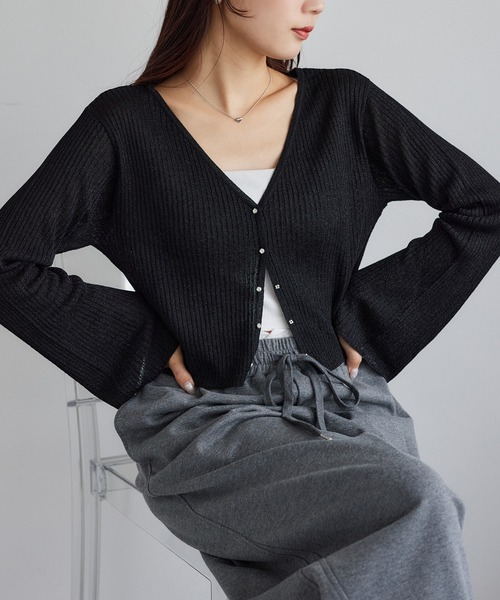 one after another NICE CLAUP カーディガン ビジューボタンベル