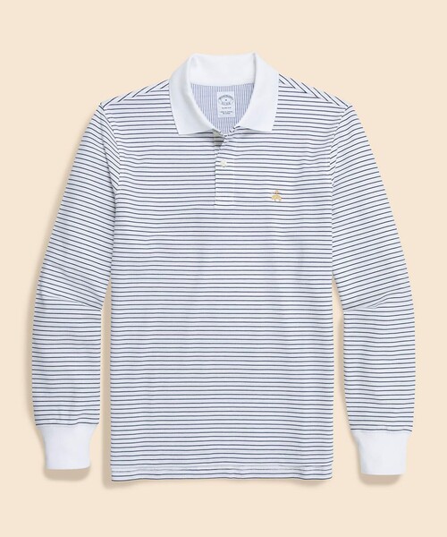 ポロシャツ スーピマコットンストレッチ　GFロゴ　シンストライプ　ロングスリーブポロシャツ　Slim Fit メンズ