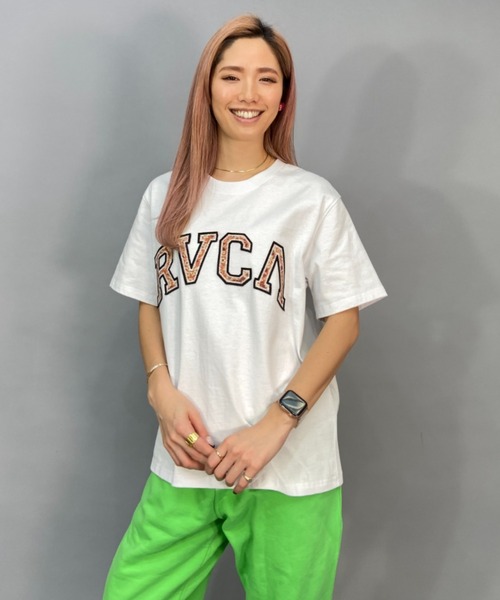 「RVCA」 半袖Tシャツ M ホワイト×ブルー レディース_画像4