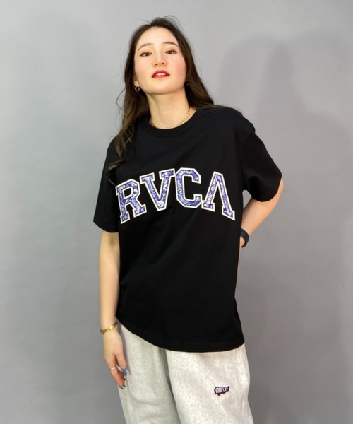 「RVCA」 半袖Tシャツ M ホワイト×ブルー レディース_画像9