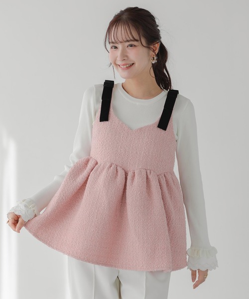 Fit more（フィットモア） ショルダーベロアリボンツイードキャミ