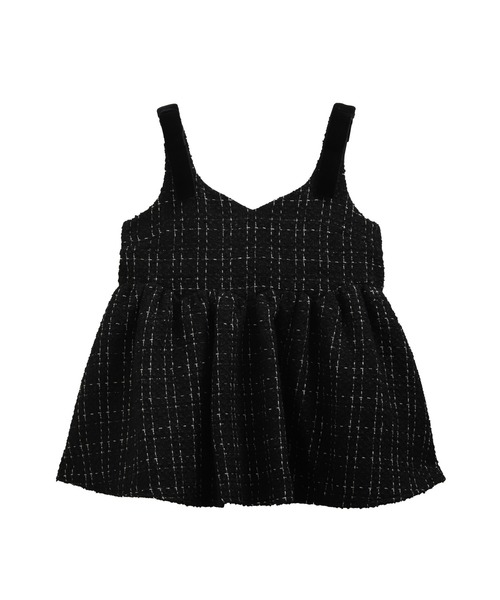 完売品！fitmore ショルダーベロアリボンツイードキャミトップス ブラック Fit more（フィットモア） ショルダーベロアリボンツイードキャミ