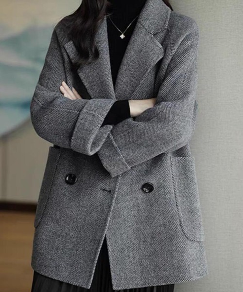 ピーコート pコート ハーリングボンディングダブルブレストコート