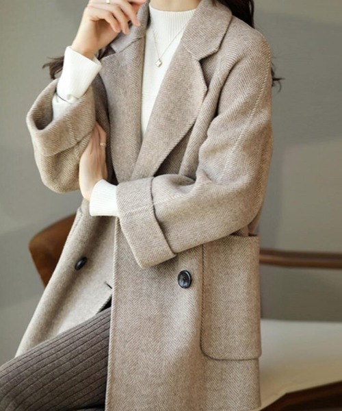 ピーコート pコート ハーリングボンディングダブルブレストコート