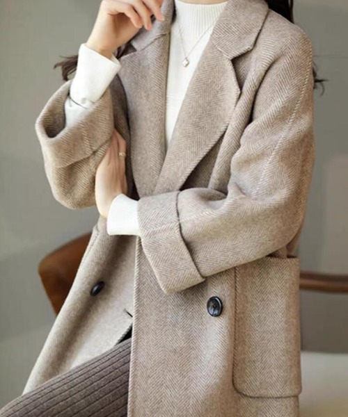 ピーコート pコート ハーリングボンディングダブルブレストコート