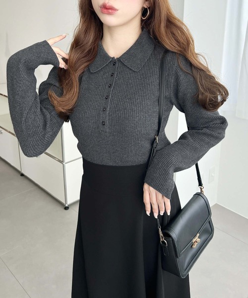 moment+ ニット セーター ポロリブニットプルオーバー レディース