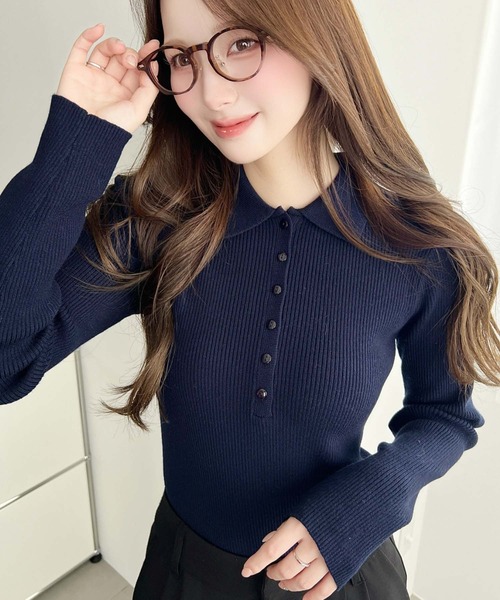 moment+ ニット セーター ポロリブニットプルオーバー レディース