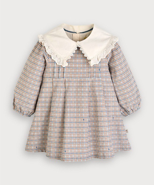 ワンピース チェック柄襟切替長袖ワンピース キッズ 子供服 女の子 