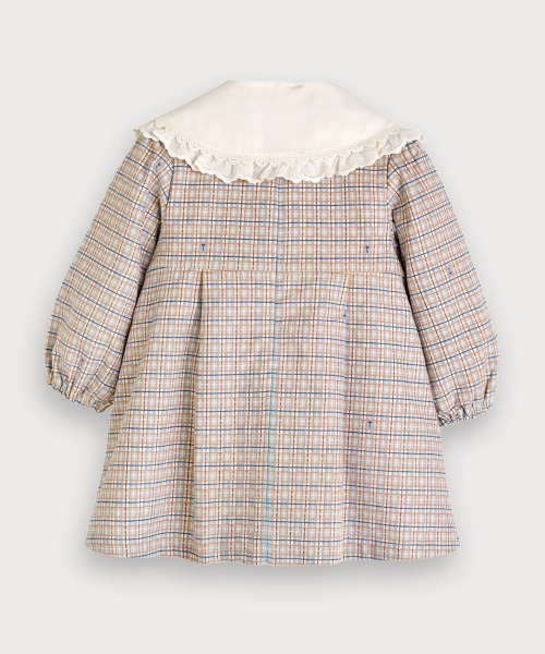 ワンピース チェック柄襟切替長袖ワンピース キッズ 子供服 女の子