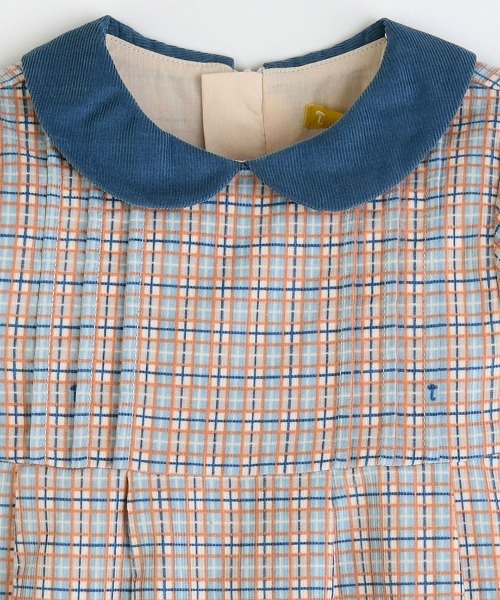ワンピース チェック柄襟切替長袖ワンピース キッズ 子供服 女の子