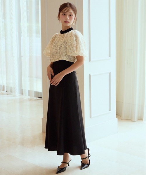 【即日発送/値下不可】ベロアトリミングブラウス×ドレス AND COUTURE（アンドクチュール） ドレス ベロアトリミングブラウス