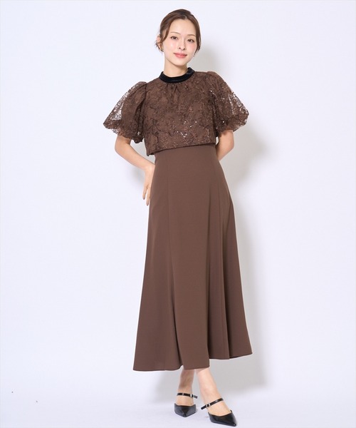 【即日発送/値下不可】ベロアトリミングブラウス×ドレス AND COUTURE（アンドクチュール） ドレス ベロアトリミングブラウス