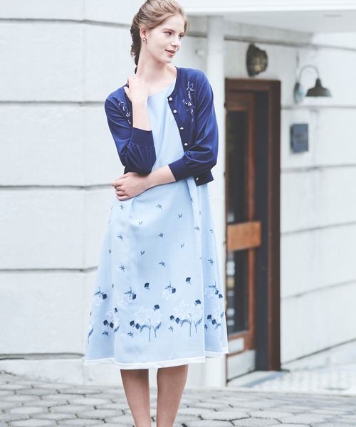 「LAISSE PASSE」 「fleur by laisse passe」ノースリーブワンピース MEDIUM サックスブルー レディースの画像