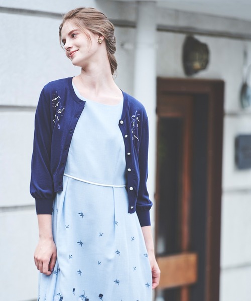 「LAISSE PASSE」 「fleur by laisse passe」ノースリーブワンピース MEDIUM サックスブルー レディースの画像
