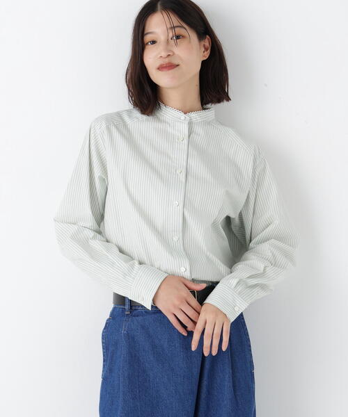 HUMAN WOMAN生成りレースブラウス HUMAN WOMAN コットン シフォン レース＆ピンタックブラウス 生成り