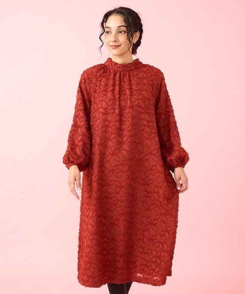 美品 ホコモモラ 40 近年 洗える 秋ワンピース ゆったり チュニック 花柄 Jocomomola（ホコモモラ） 長袖ワンピース 40 ブラック レディース