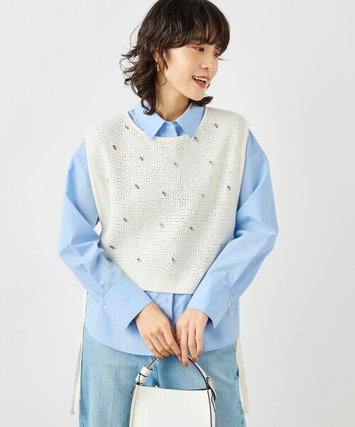 NOLLEY'Sのベスト NOLLEY'S（ノーリーズ） ベスト ジレ 「手洗い可能」ビジュー付ベスト