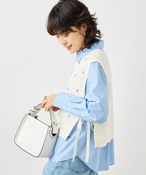 NOLLEY'S（ノーリーズ） ベスト ジレ 「手洗い可能」ビジュー付ベスト