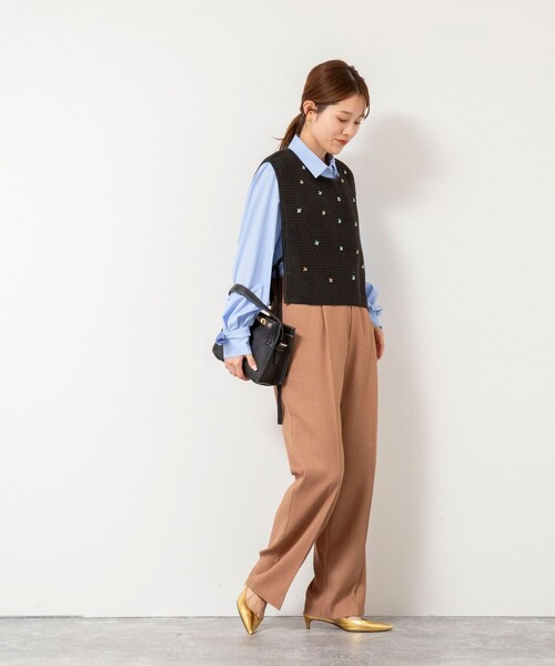 NOLLEY'S（ノーリーズ） ベスト ジレ 「手洗い可能」ビジュー付ベスト