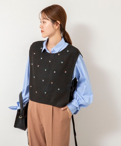 NOLLEY'S（ノーリーズ） ベスト ジレ 「手洗い可能」ビジュー付ベスト