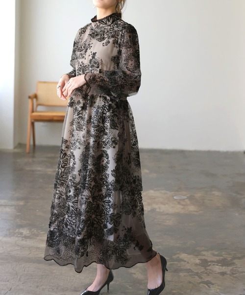 「HUG.U」 7分袖ワンピース X-LARGE ライトベージュ レディース_画像2