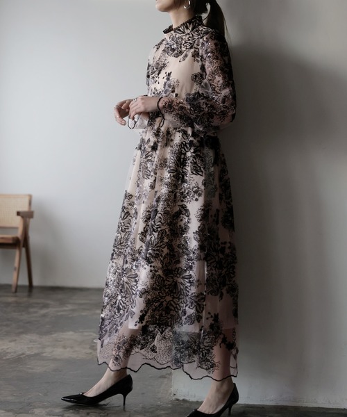 「HUG.U」 7分袖ワンピース X-LARGE ライトベージュ レディース_画像4