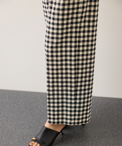 ROPE'（ロペ） ワイドパンツ パンツ リネン混ギンガムチェックワイド