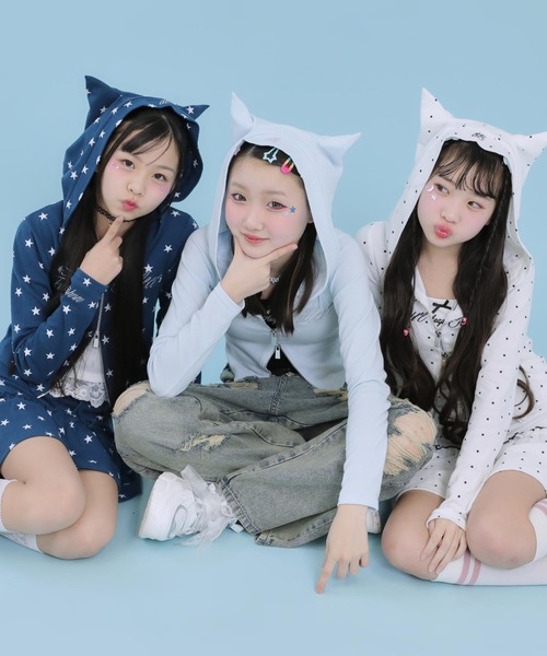 ANAP GiRL（アナップガール） パーカー アソート柄 ネコミミ 付 ダブル