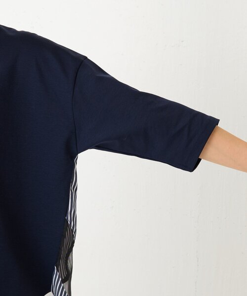 tシャツ ストライプコンビカットソー レディースの画像