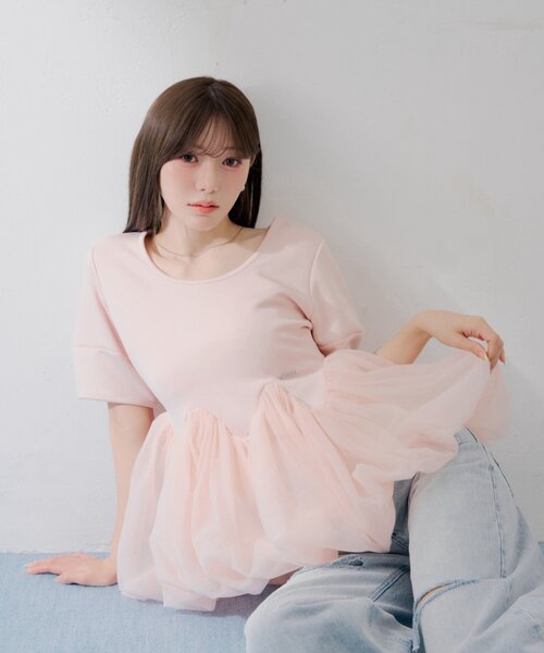 tシャツ 「SALON by Chico」デザインスリーブチューリップバルーントップス レディースの画像