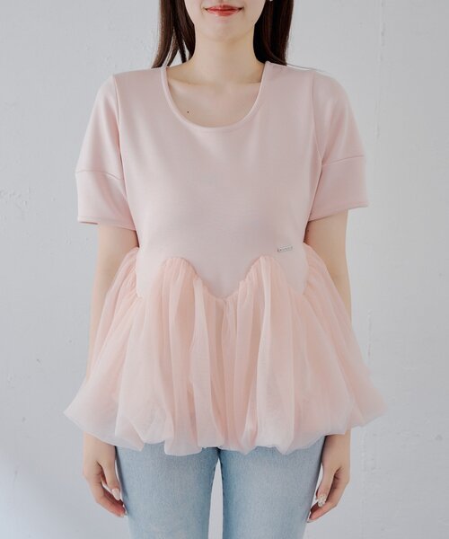 salon by chico チューリップチュールバルーントップス/ピンク Chico（チコ） tシャツ 「SALON by Chico」デザインスリーブ