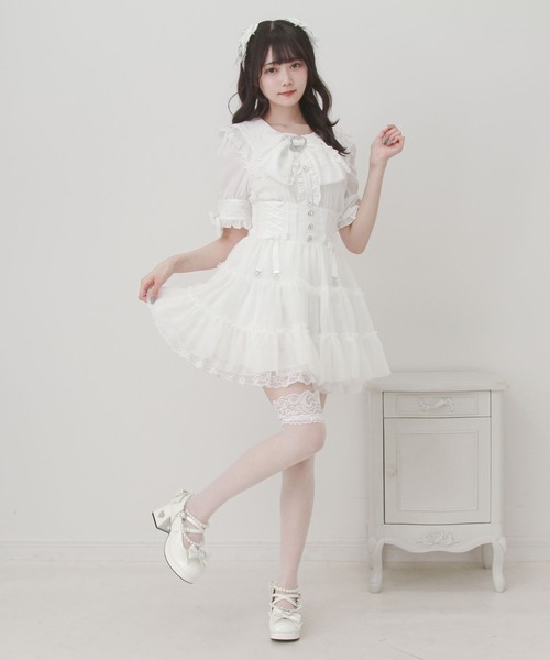 DearMyLove スカート 夏 ウエストレースアップフリルギャザーチュール