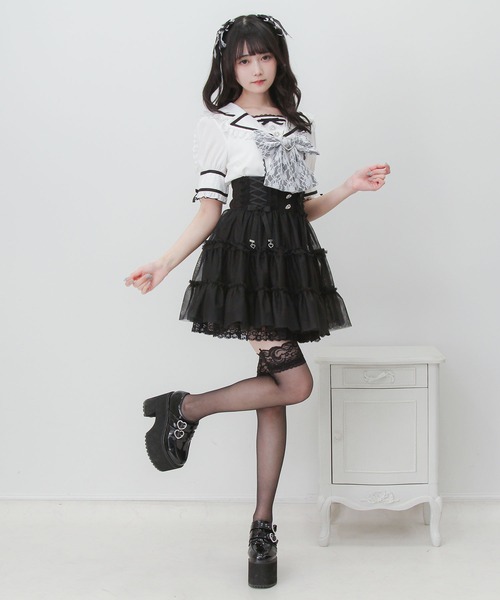 DearMyLove スカート 夏 ウエストレースアップフリルギャザーチュール