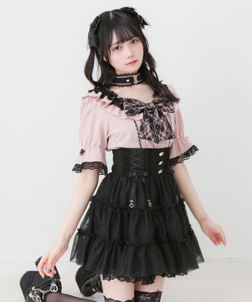 DearMyLove スカート 夏 ウエストレースアップフリルギャザーチュール