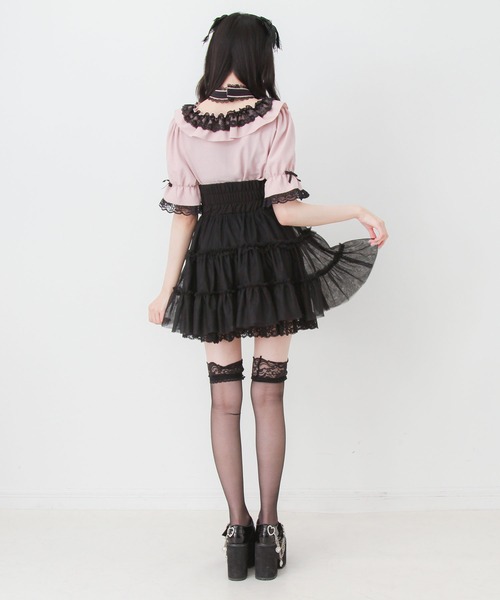 DearMyLove スカート 夏 ウエストレースアップフリルギャザーチュール