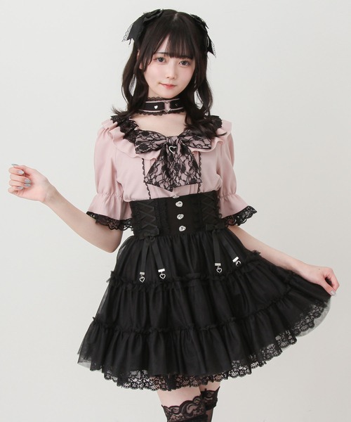 DearMyLove スカート 夏 ウエストレースアップフリルギャザーチュール