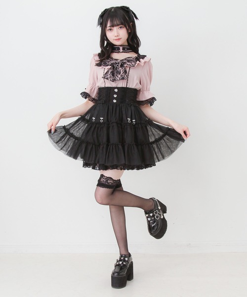 DearMyLove スカート 夏 ウエストレースアップフリルギャザーチュール
