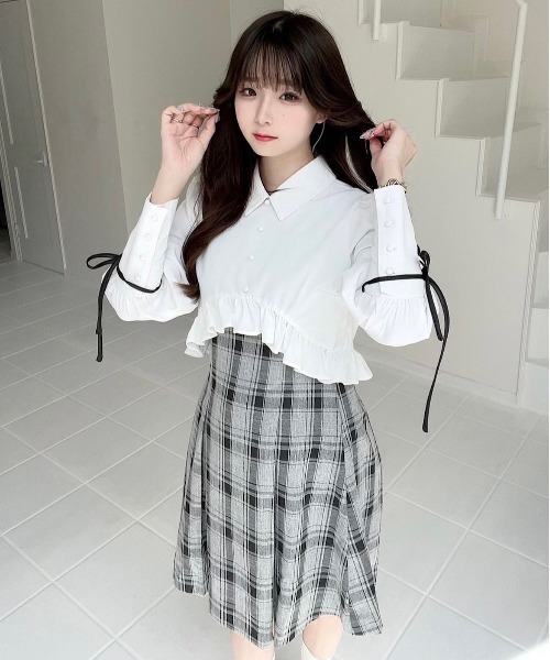 ワンピース Titty Co リボンスリーブレイヤードチェックワンピース Zozotown Yahoo 店 通販 Yahoo ショッピング