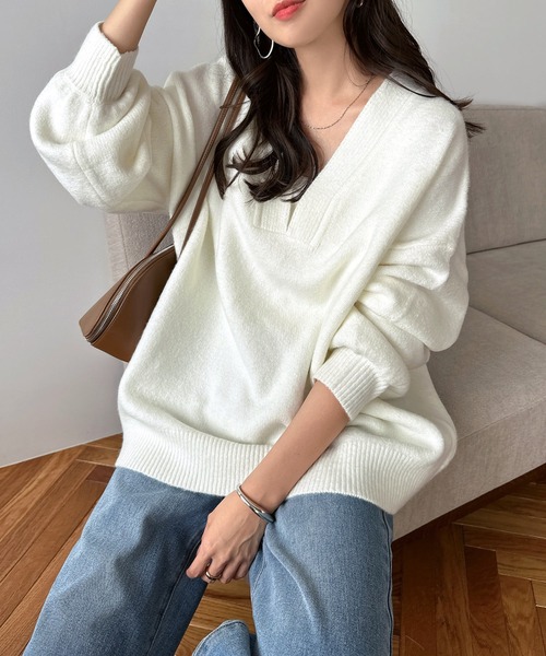 【ts16250】可愛らしさが溢れるアイテム♪オーバーサイズＶネック長袖ニット andme ニット セーター 「新色追加」オーバーサイズVネック長袖