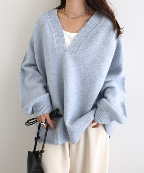 (プレミエ) Premier レディース Vネック 長袖セーター ニット トップス 冬 RW1132 (ネイビー) andme ニット セーター 「新色追加」オーバーサイズVネック長袖