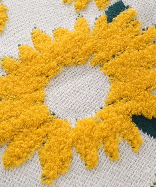 セーター ニット 「HOOK」サガラ刺繍風ひまわり総柄ニット メンズ