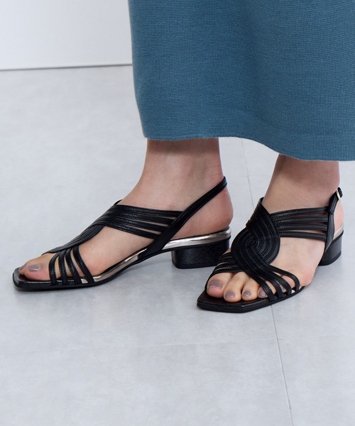 ヒミコ　人気　ストラップミュール　ブラック　ベルト　シンプル　23.5 美品 HIMIKO サンダル 「Made in Japan」クロスメッシュフラット