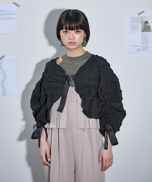 THE Yon カーディガン ドロストスリーブジャガードフリルボレロ