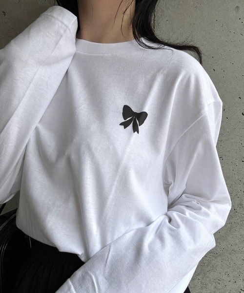 【即納】新品 ぬいぐるみ柄ワンポイントロンT & ロングパンツ オフホワイト tシャツ 「低身長用サイズあり」 ワンポイントロンT／長袖T