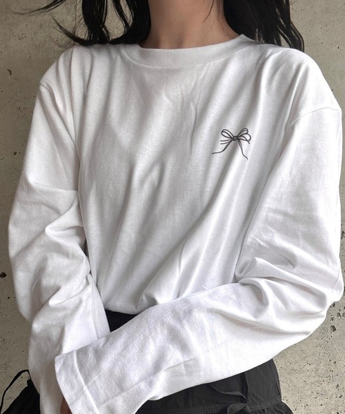 【即納】新品 ぬいぐるみ柄ワンポイントロンT & ロングパンツ オフホワイト tシャツ 「低身長用サイズあり」 ワンポイントロンT／長袖T